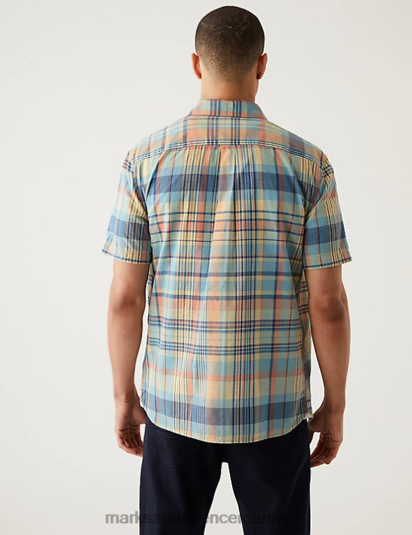 Marks and Spencer Canada - Men Pink Mix Clothing Marks & Spencer Pure Cotton Check Cuban Collar Shirt 20VTD6643