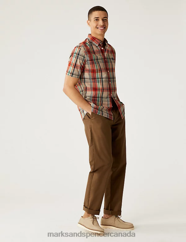 Marks and Spencer Canada - Men Pink Mix Clothing Marks & Spencer Pure Cotton Check Shirt 20VTD6435