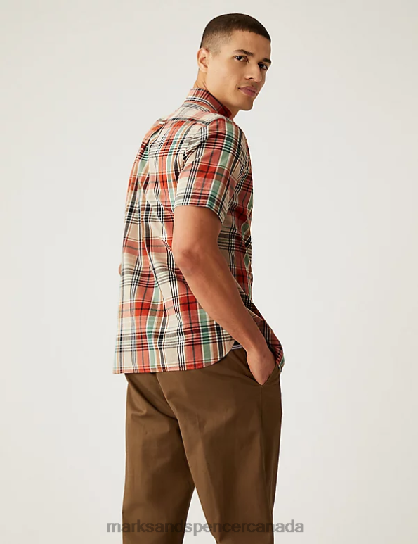Marks and Spencer Canada - Men Pink Mix Clothing Marks & Spencer Pure Cotton Check Shirt 20VTD6435