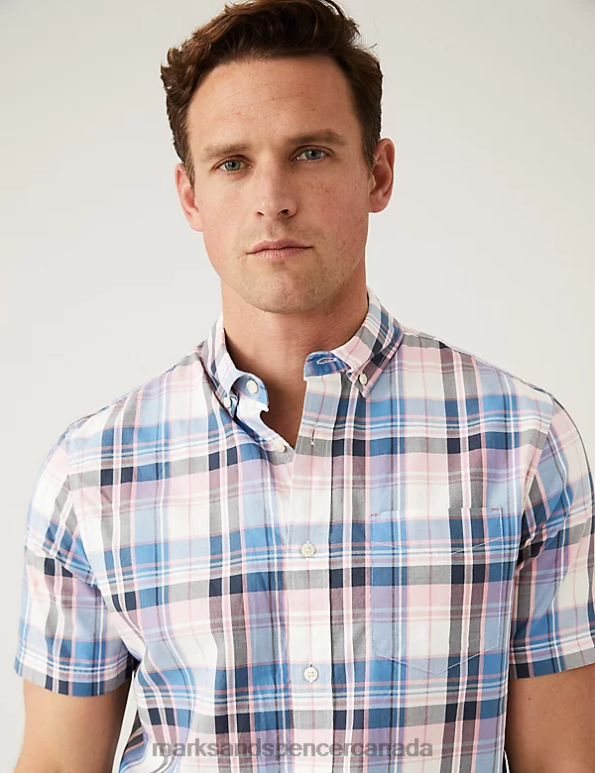 Men Pink Mix Clothing Marks & Spencer Pure Cotton Check Shirt 20VTD6872 - Marks and Spencer online