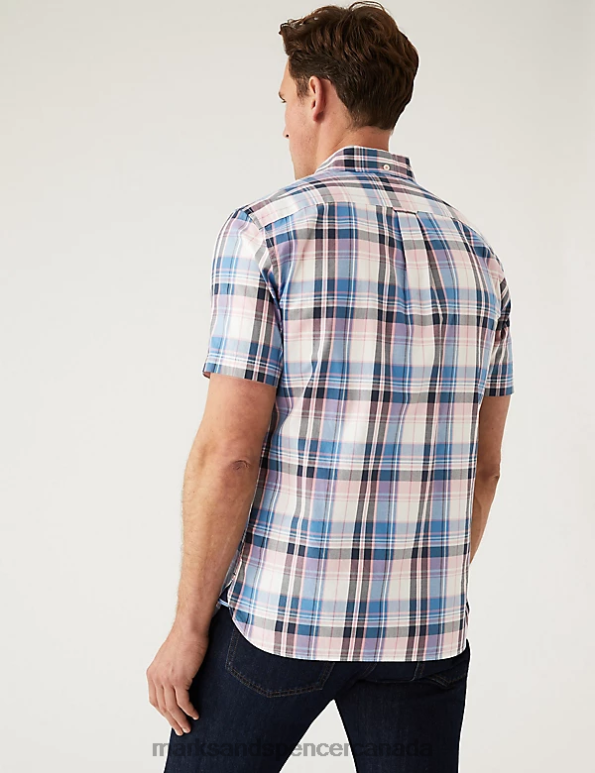 Men Pink Mix Clothing Marks & Spencer Pure Cotton Check Shirt 20VTD6872 - Marks and Spencer online