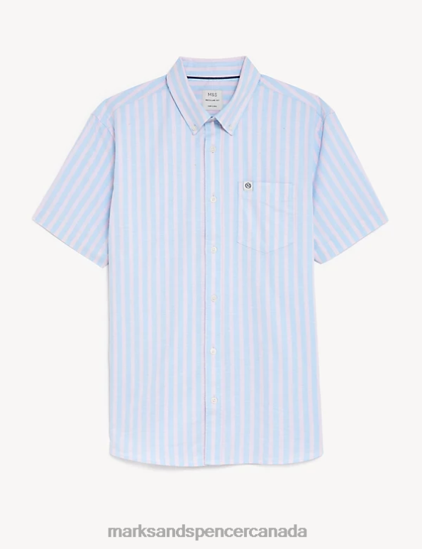 Marks and Spencer near me - Men Pink Mix Clothing Marks & Spencer Pure Cotton Striped Oxford Shirt 20VTD5592