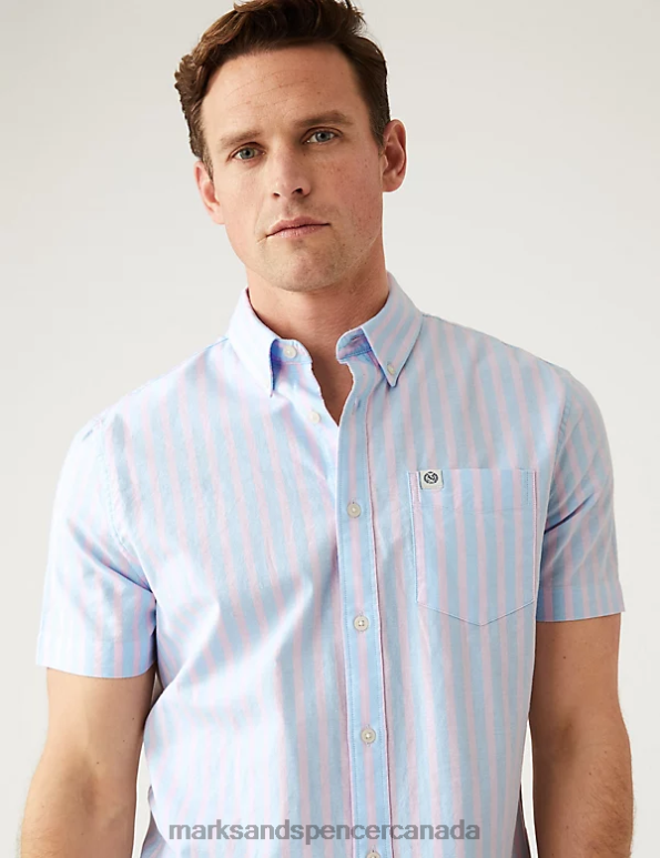 Marks and Spencer near me - Men Pink Mix Clothing Marks & Spencer Pure Cotton Striped Oxford Shirt 20VTD5592