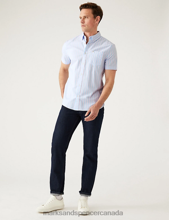 Marks and Spencer near me - Men Pink Mix Clothing Marks & Spencer Pure Cotton Striped Oxford Shirt 20VTD5592