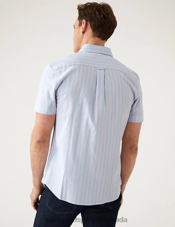 Marks and Spencer near me - Men Pink Mix Clothing Marks & Spencer Pure Cotton Striped Oxford Shirt 20VTD5592