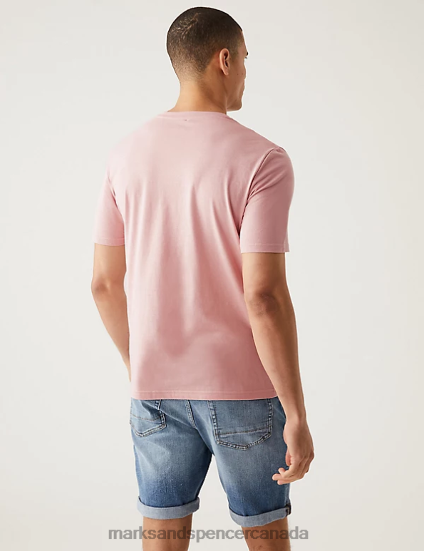 Men Pink Shell Clothing Marks & Spencer Pure Cotton V-Neck T-Shirt 20VTD5207 - Marks and Spencer online