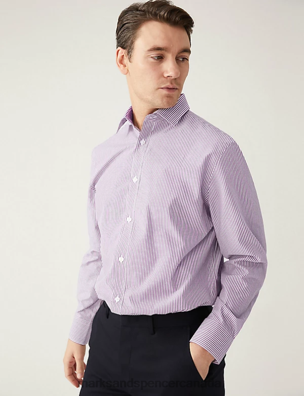Men Purple Mix Clothing Marks & Spencer 2pk Regular Fit Printed Long Sleeve Shirts 20VTD4785 - Marks and Spencer Canada locations