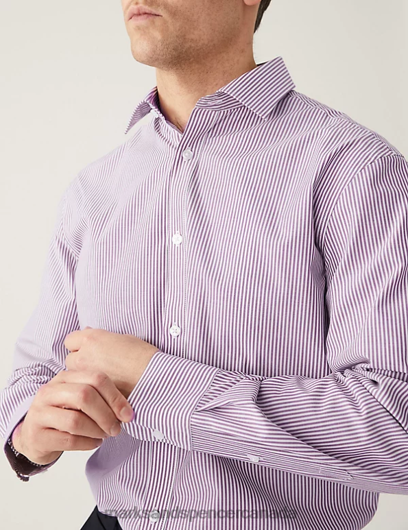 Men Purple Mix Clothing Marks & Spencer 2pk Regular Fit Printed Long Sleeve Shirts 20VTD4785 - Marks and Spencer Canada locations