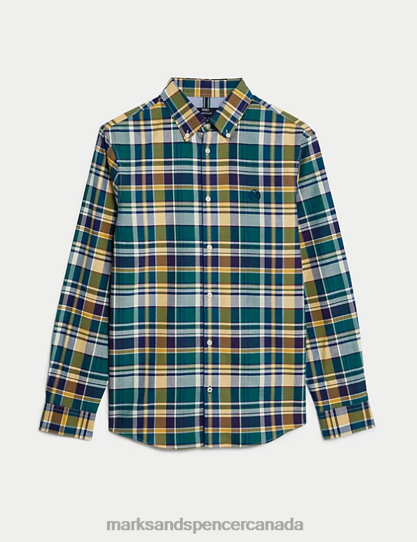 Men Purple Mix Clothing Marks & Spencer Pure Cotton Check Oxford Shirt 20VTD5268 - Marks and Spencer outlet