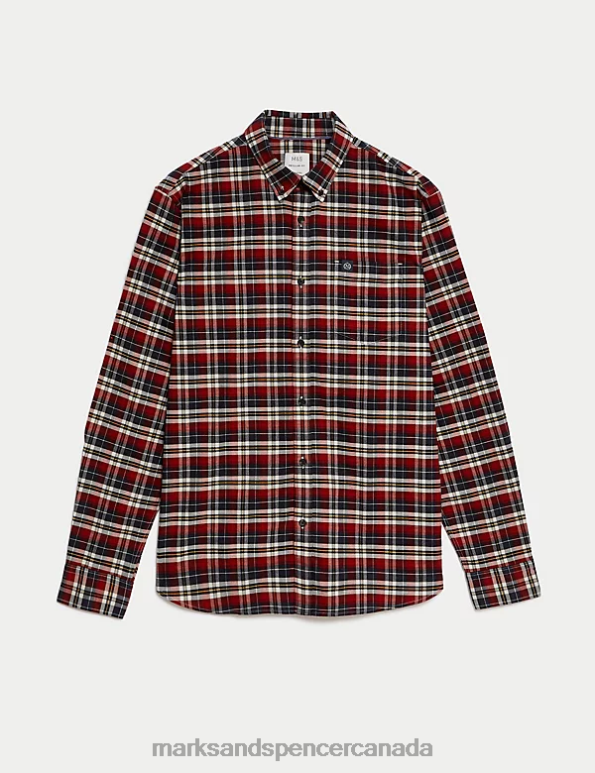 Marks and Spencer near me - Men Red Mix Clothing Marks & Spencer Easy Iron Pure Cotton Check Oxford Shirt 20VTD5068