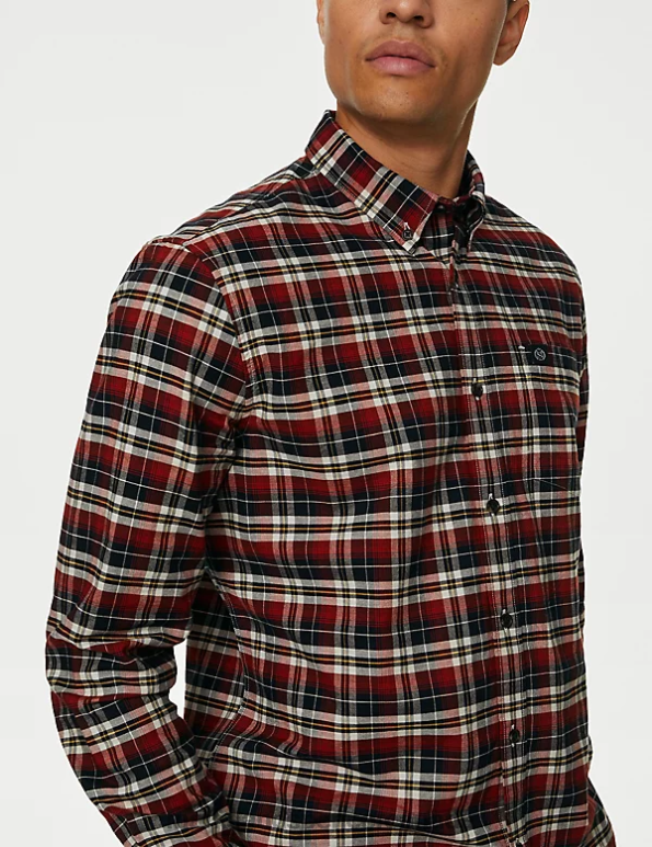 Marks and Spencer near me - Men Red Mix Clothing Marks & Spencer Easy Iron Pure Cotton Check Oxford Shirt 20VTD5068