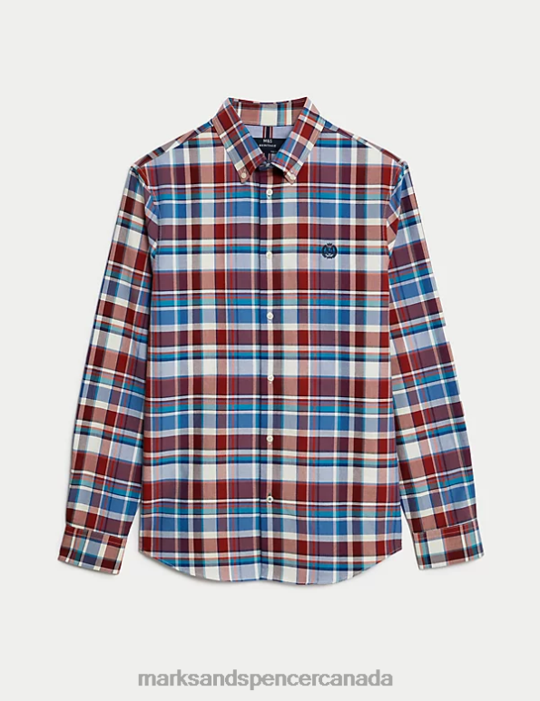 Marks and Spencer sale - Men Red Mix Clothing Marks & Spencer Pure Cotton Check Oxford Shirt 20VTD4917