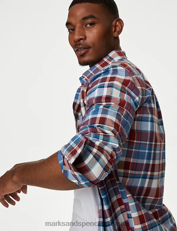 Marks and Spencer sale - Men Red Mix Clothing Marks & Spencer Pure Cotton Check Oxford Shirt 20VTD4917