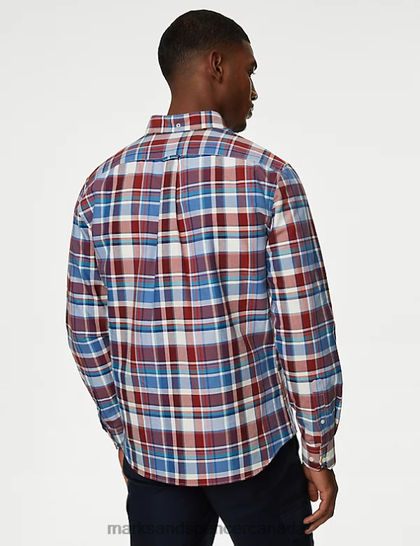 Marks and Spencer sale - Men Red Mix Clothing Marks & Spencer Pure Cotton Check Oxford Shirt 20VTD4917