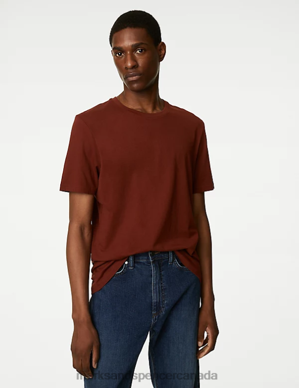 Marks and Spencer sale - Men Rust Clothing Marks & Spencer Pure Cotton Crew Neck T-Shirt 20VTD169