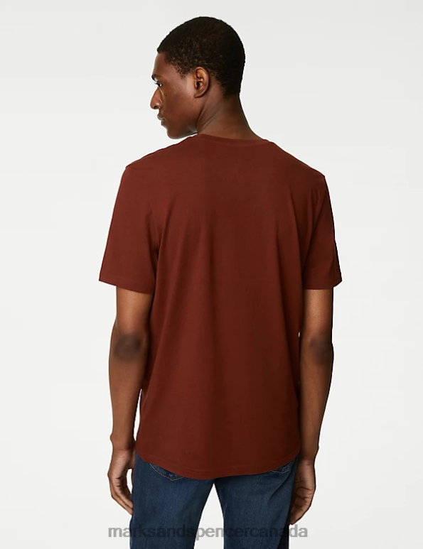 Marks and Spencer sale - Men Rust Clothing Marks & Spencer Pure Cotton Crew Neck T-Shirt 20VTD169