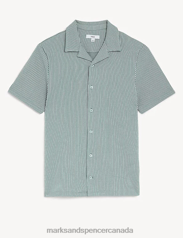 Marks and Spencer sale - Men Sage Clothing Marks & Spencer Cotton Rich Jersey Striped Polo Shirt 20VTD6680