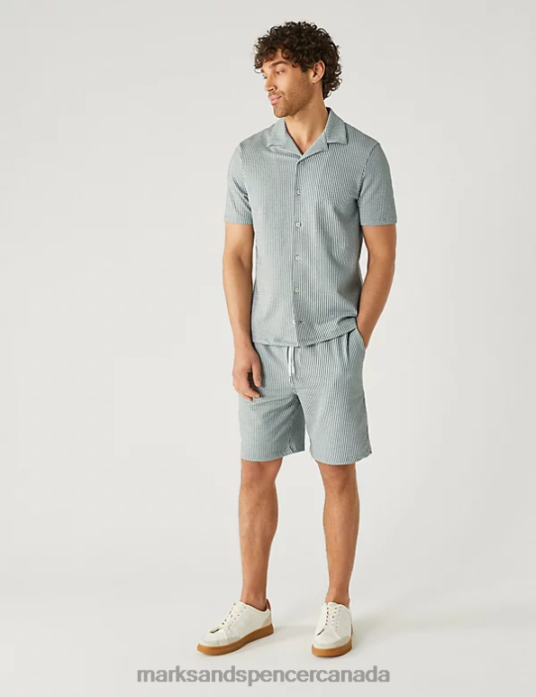 Marks and Spencer sale - Men Sage Clothing Marks & Spencer Cotton Rich Jersey Striped Polo Shirt 20VTD6680