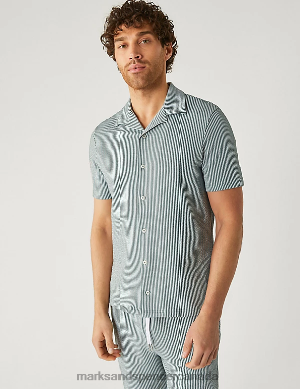 Marks and Spencer sale - Men Sage Clothing Marks & Spencer Cotton Rich Jersey Striped Polo Shirt 20VTD6680