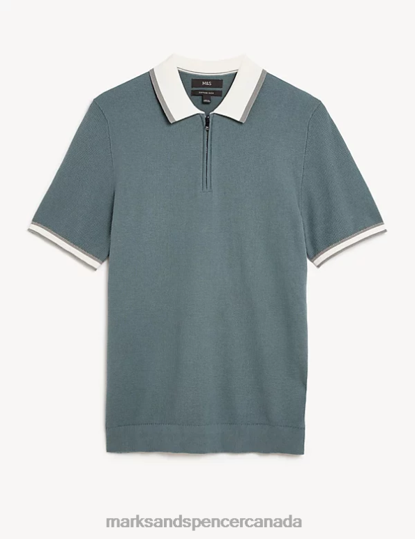Marks and Spencer sale - Men Sage Clothing Marks & Spencer Cotton Rich Textured Knitted Polo Shirt 20VTD6162