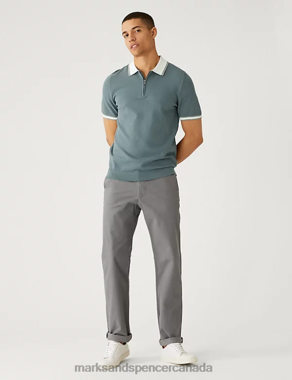 Marks and Spencer sale - Men Sage Clothing Marks & Spencer Cotton Rich Textured Knitted Polo Shirt 20VTD6162