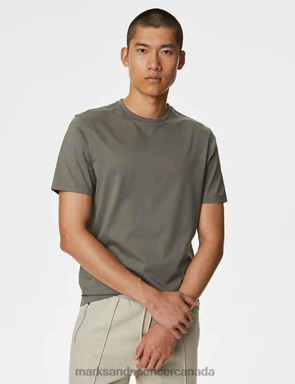 Marks and Spencer near me - Men Sage Green Clothing Marks & Spencer Pure Supima Cotton T-shirt 20VTD6305