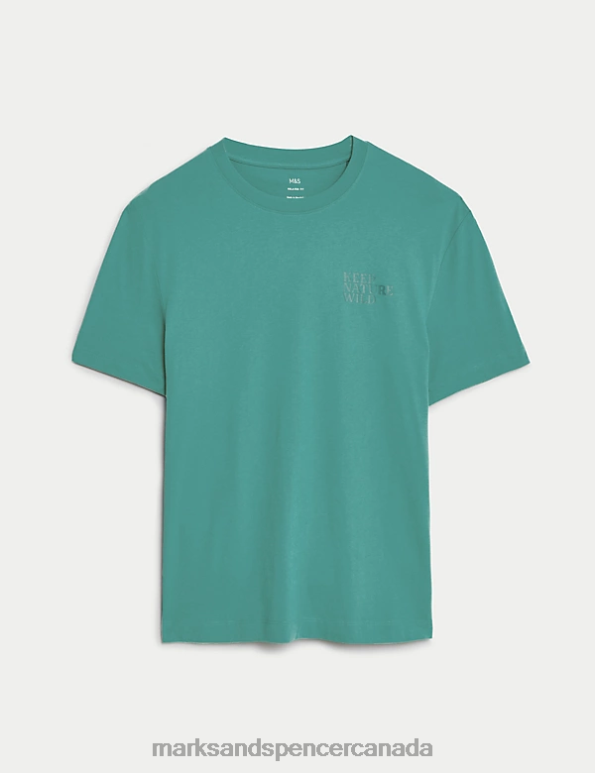 Marks and Spencer sale - Men Seafoam Clothing Marks & Spencer Pure Cotton Nature Graphic T-Shirt 20VTD5152