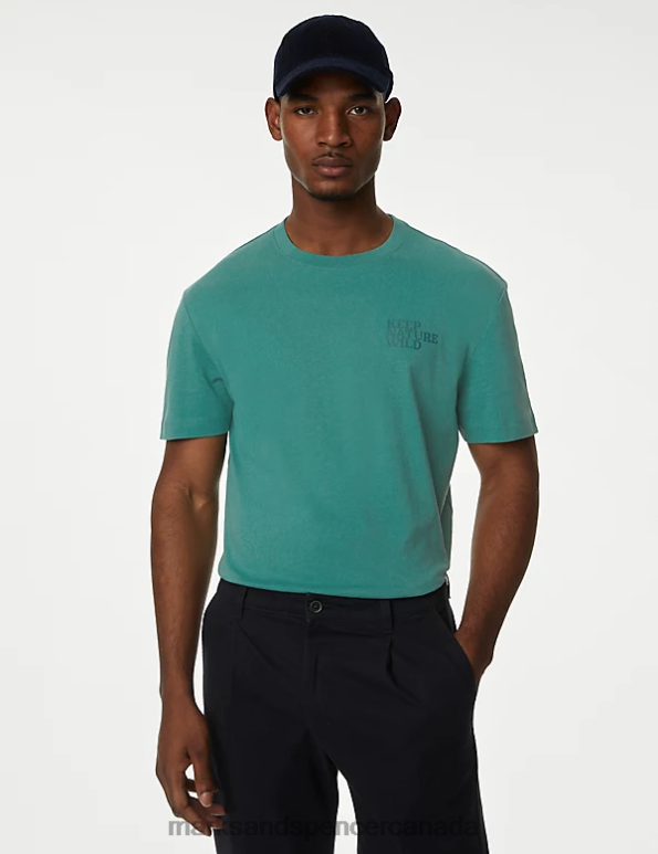 Marks and Spencer sale - Men Seafoam Clothing Marks & Spencer Pure Cotton Nature Graphic T-Shirt 20VTD5152
