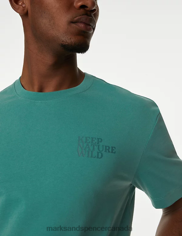 Marks and Spencer sale - Men Seafoam Clothing Marks & Spencer Pure Cotton Nature Graphic T-Shirt 20VTD5152