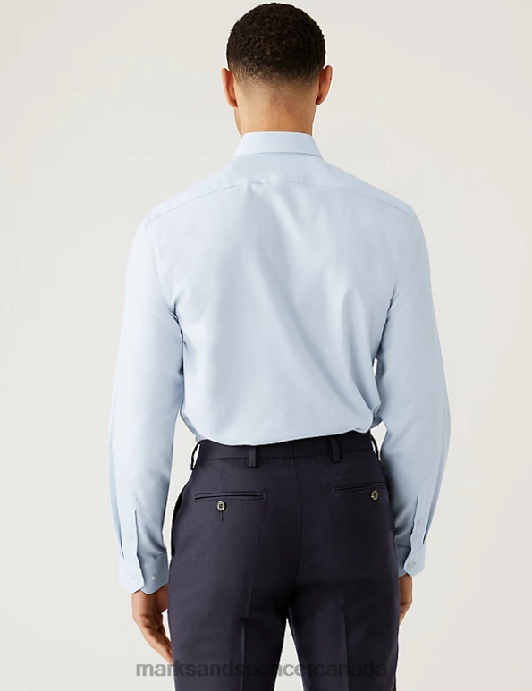 Marks and Spencer Canada - Men Sky Blue Clothing Marks & Spencer Regular Fit Stretch Textured Shirt 20VTD5695