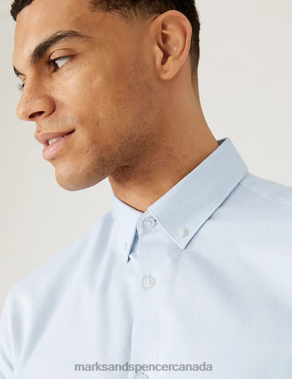 Marks and Spencer Canada - Men Sky Blue Clothing Marks & Spencer Regular Fit Stretch Textured Shirt 20VTD5695