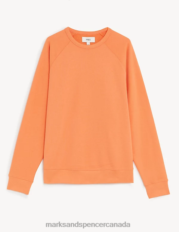 Marks and Spencer Canada - Men Soft Orange Clothing Marks & Spencer Pure Cotton Raglan Crew Neck Sweatshirt 20VTD7531