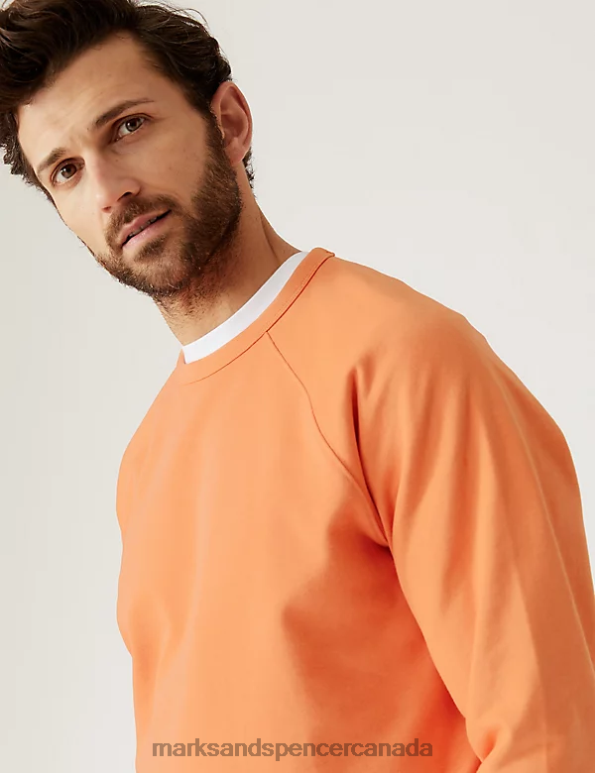 Marks and Spencer Canada - Men Soft Orange Clothing Marks & Spencer Pure Cotton Raglan Crew Neck Sweatshirt 20VTD7531