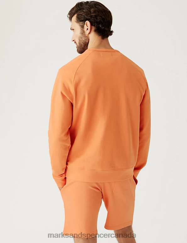 Marks and Spencer Canada - Men Soft Orange Clothing Marks & Spencer Pure Cotton Raglan Crew Neck Sweatshirt 20VTD7531