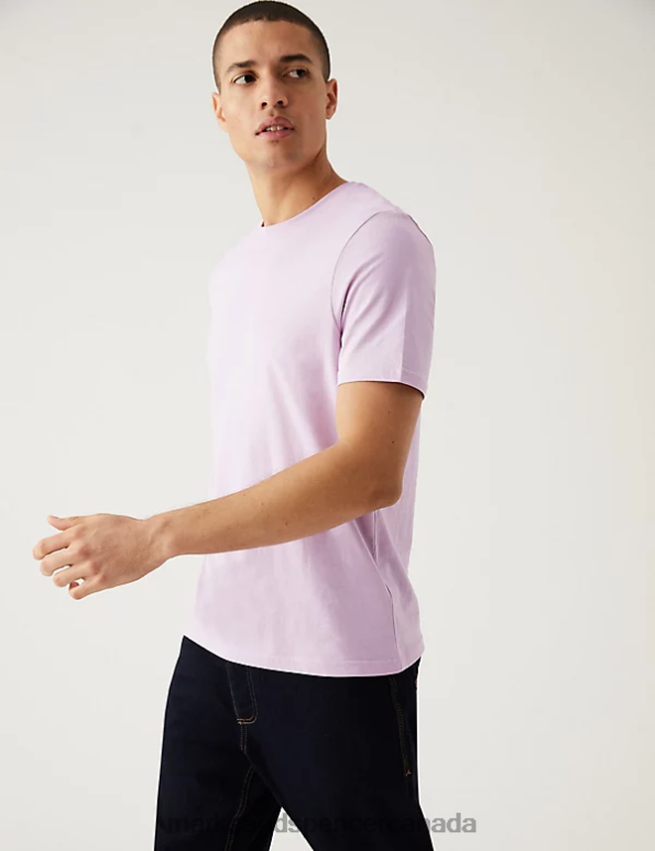 Marks and Spencer Canada - Men Soft Violet Clothing Marks & Spencer Pure Cotton Crew Neck T-Shirt 20VTD157