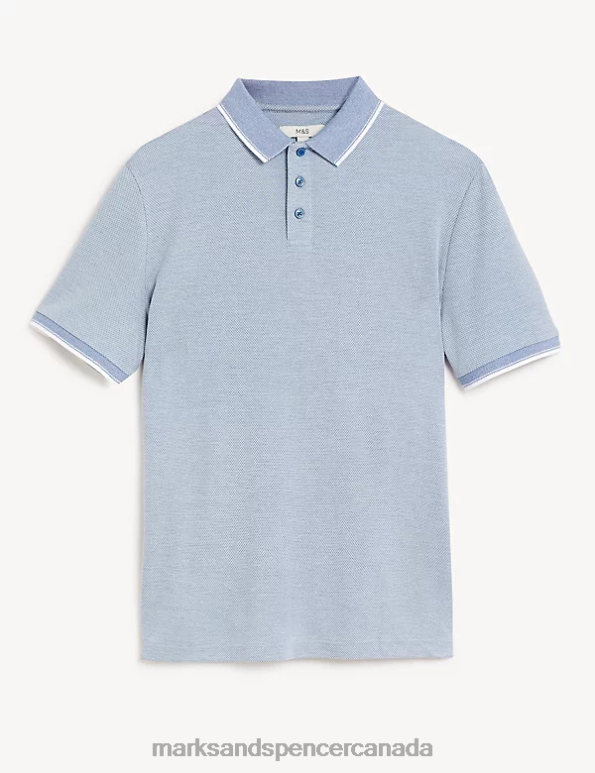Marks and Spencer sale - Men Steel Blue Clothing Marks & Spencer Modal Rich Tipped Collar Polo Shirt 20VTD6395