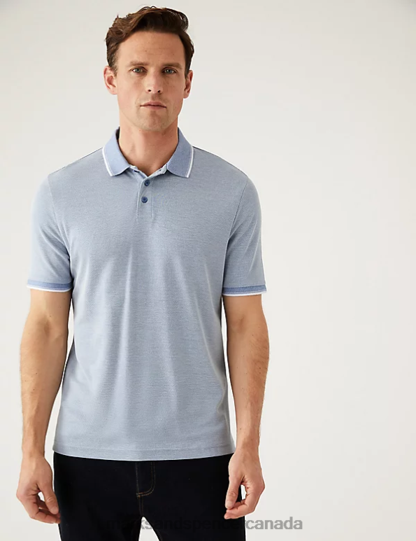 Marks and Spencer sale - Men Steel Blue Clothing Marks & Spencer Modal Rich Tipped Collar Polo Shirt 20VTD6395