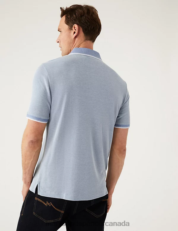 Marks and Spencer sale - Men Steel Blue Clothing Marks & Spencer Modal Rich Tipped Collar Polo Shirt 20VTD6395
