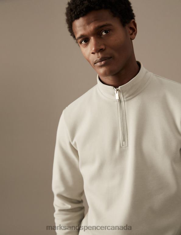 Marks and Spencer Canada - Men Stone Clothing Marks & Spencer Cotton Blend Half Zip Sweatshirt 20VTD6959