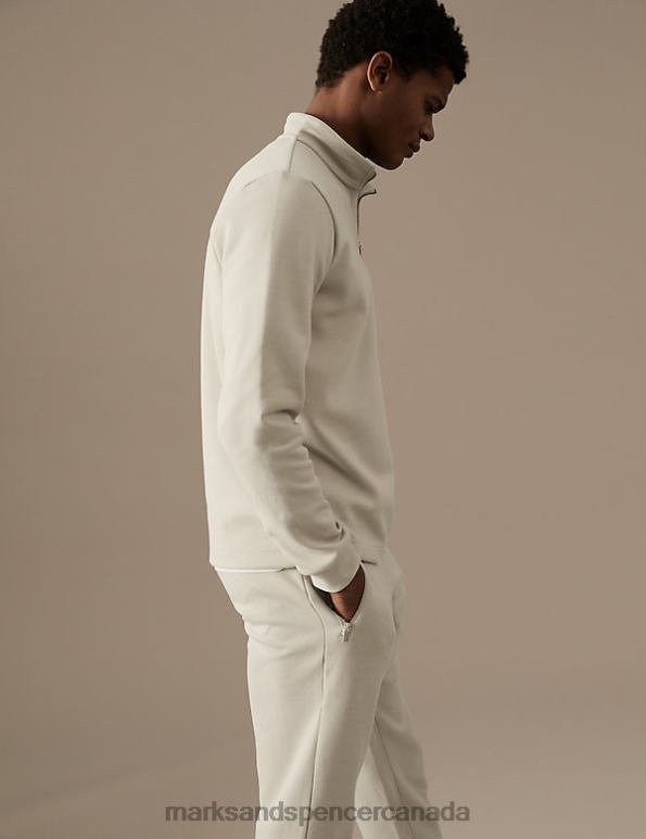 Marks and Spencer Canada - Men Stone Clothing Marks & Spencer Cotton Blend Half Zip Sweatshirt 20VTD6959