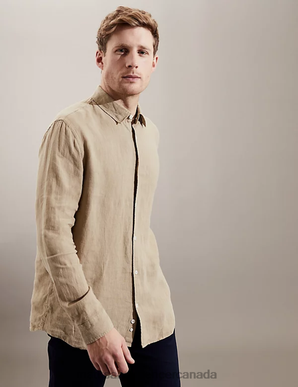 Marks and Spencer Canada - Men Stone Clothing Marks & Spencer Luxurious Pure Linen Long Sleeve Shirt 20VTD6114