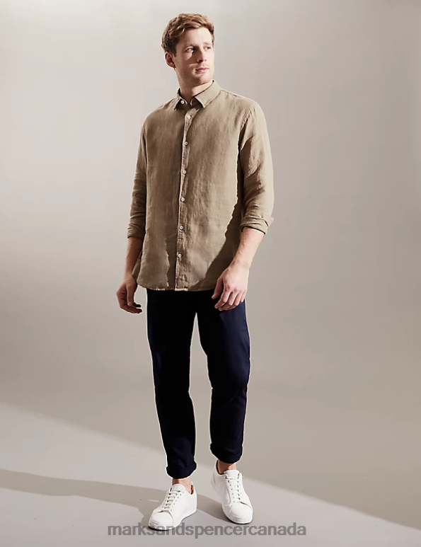 Marks and Spencer Canada - Men Stone Clothing Marks & Spencer Luxurious Pure Linen Long Sleeve Shirt 20VTD6114