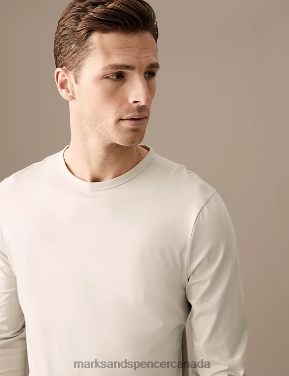 Marks and Spencer Canada - Men Stone Clothing Marks & Spencer Pure Supima Cotton Long Sleeve T-Shirt 20VTD6704