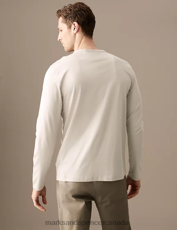 Marks and Spencer Canada - Men Stone Clothing Marks & Spencer Pure Supima Cotton Long Sleeve T-Shirt 20VTD6704