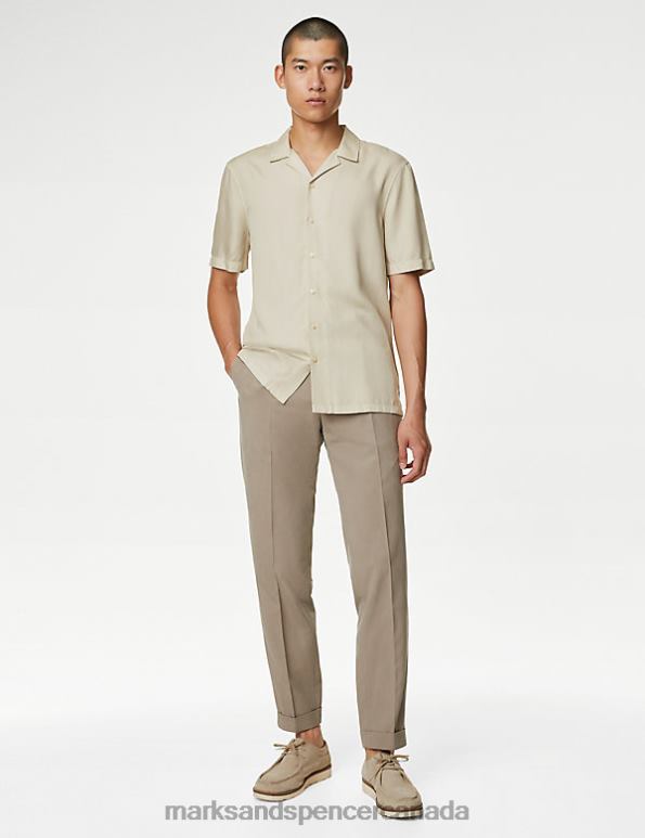 Marks and Spencer sale - Men Stone Clothing Marks & Spencer Pure Tencel Cuban Collar Shirt 20VTD5779