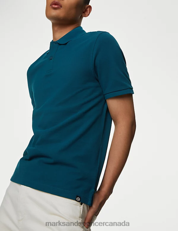 Marks and Spencer sale - Men Teal Clothing Marks & Spencer Pure Cotton Pique Polo Shirt 20VTD192