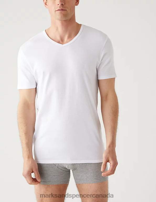 Marks and Spencer sale - Men White Clothing Marks & Spencer 3pk Pure Cotton V-Neck T-Shirt Vests 20VTD5010