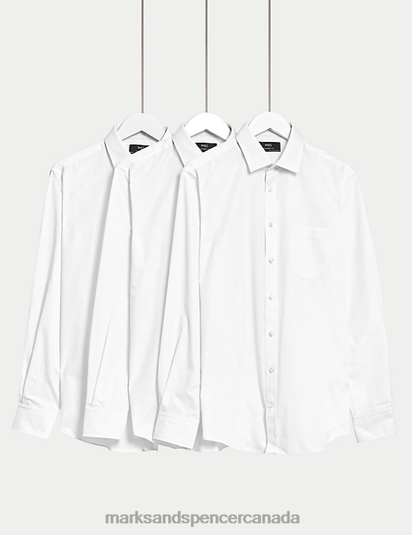 Men White Clothing Marks & Spencer 3pk Tailored Fit Long Sleeve Shirts 20VTD6129 - Marks and Spencer Canada locations