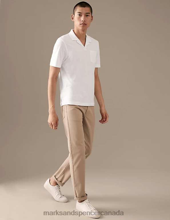 Marks and Spencer near me - Men White Clothing Marks & Spencer Linen Blend Revere Polo Shirt 20VTD6226