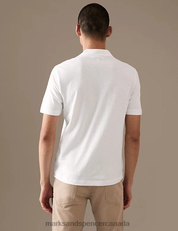 Marks and Spencer near me - Men White Clothing Marks & Spencer Linen Blend Revere Polo Shirt 20VTD6226